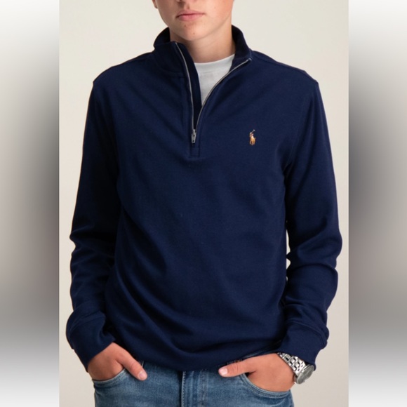 Polo Ralph Lauren Boy’s SZ XL 18-20 Estate QuarterZip Pullover navy blue cotton. - Picture 1 of 6